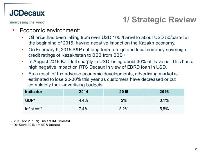 1/ Strategic Review Economic environment: Oil price has been falling from