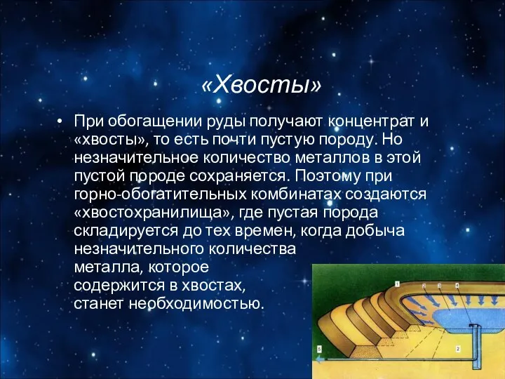 «Хвосты» При обогащении руды получают концентрат и «хвосты», то есть почти