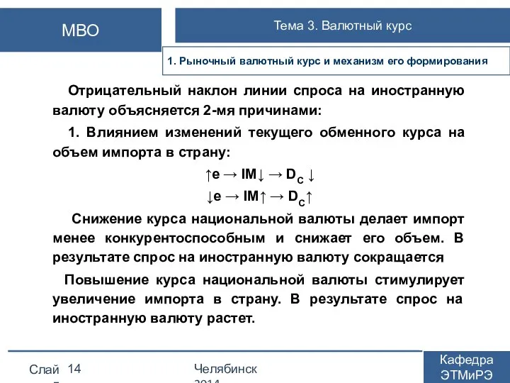 Отрицательный наклон линии спроса на иностранную валюту объясняется 2-мя причинами: 1.