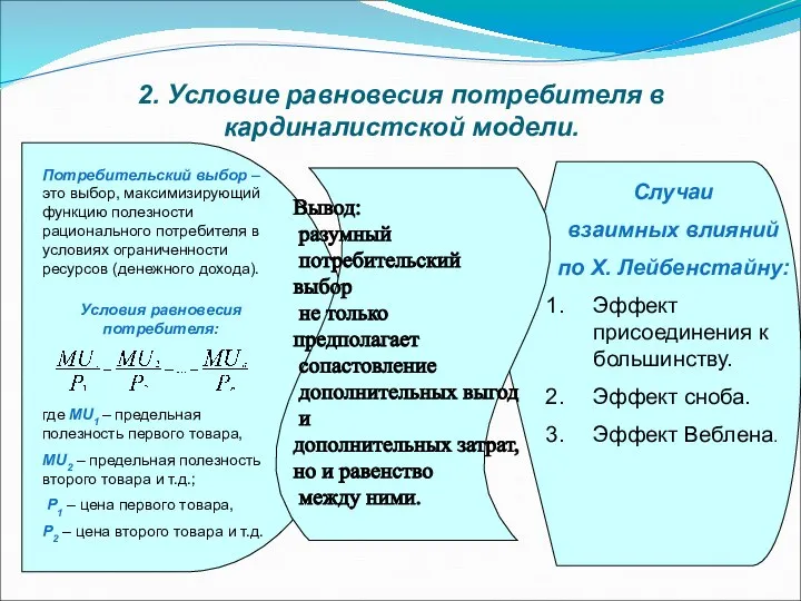 2. Условие равновесия потребителя в кардиналистской модели. Потребительский выбор – это