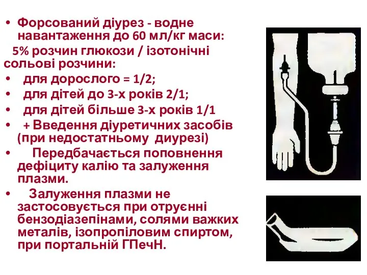 Форсований діурез - водне навантаження до 60 мл/кг маси: 5% розчин