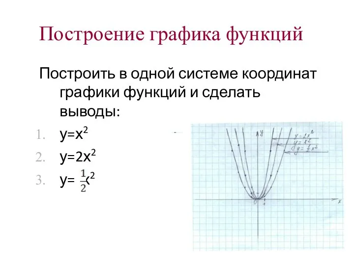 Построение графика функций Построить в одной системе координат графики функций и