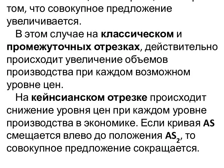 Если она смещается вправо, то говорят о том, что совокупное предложение