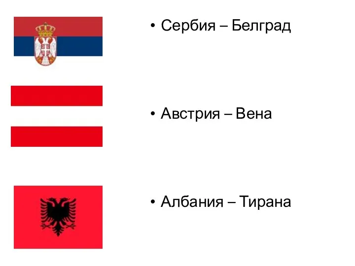 Сербия – Белград Австрия – Вена Албания – Тирана