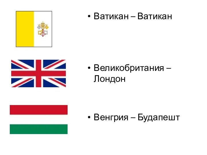Ватикан – Ватикан Великобритания – Лондон Венгрия – Будапешт