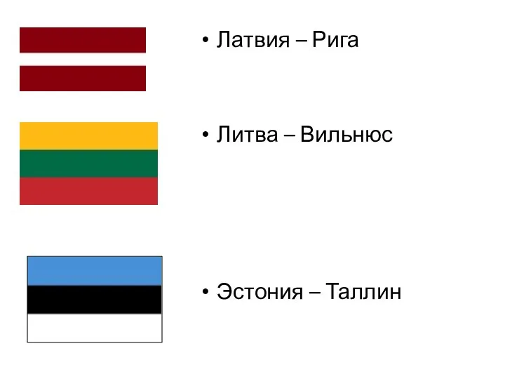 Латвия – Рига Литва – Вильнюс Эстония – Таллин