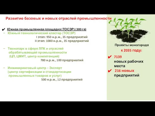 Проекты моногорода Южная промышленная площадка (ТОСЭР) (300 га) Южный технологический кластер