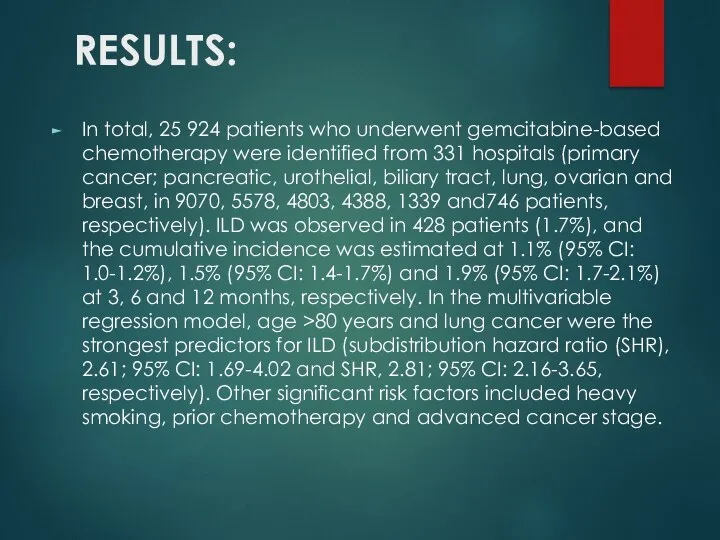 RESULTS: In total, 25 924 patients who underwent gemcitabine-based chemotherapy were