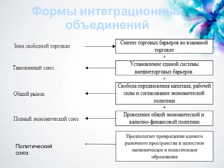 Политический союз Формы интеграционных объединений