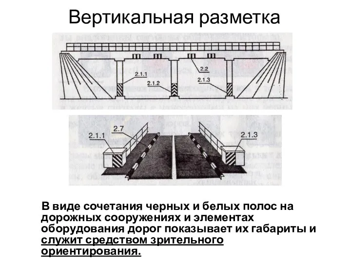 Вертикальная разметка В виде сочетания черных и белых полос на дорожных