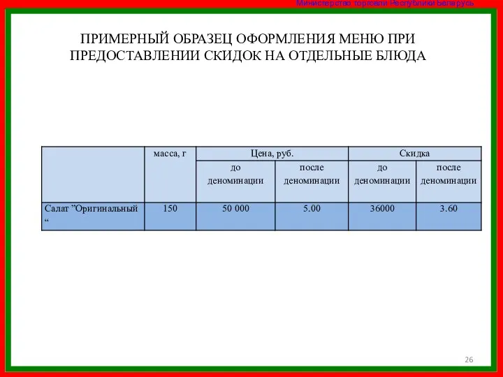 ПРИМЕРНЫЙ ОБРАЗЕЦ ОФОРМЛЕНИЯ МЕНЮ ПРИ ПРЕДОСТАВЛЕНИИ СКИДОК НА ОТДЕЛЬНЫЕ БЛЮДА