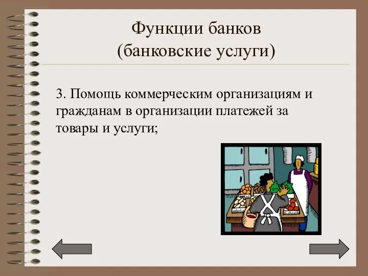 Функции банков (банковские услуги) 3. Помощь коммерческим организациям и гражданам в