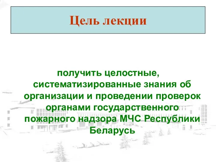 Цель лекции получить целостные, систематизированные знания об организации и проведении проверок