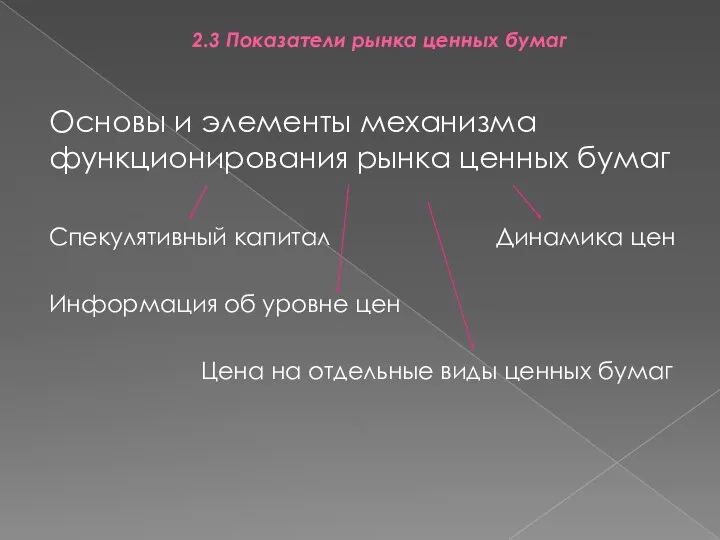 2.3 Показатели рынка ценных бумаг Основы и элементы механизма функционирования рынка