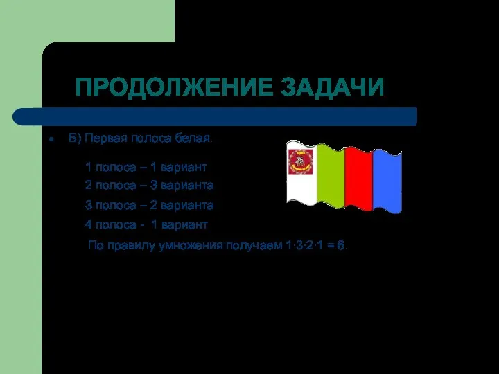 ПРОДОЛЖЕНИЕ ЗАДАЧИ Б) Первая полоса белая. 1 полоса – 1 вариант