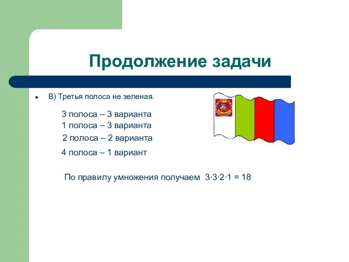 Продолжение задачи В) Третья полоса не зеленая. 3 полоса – 3