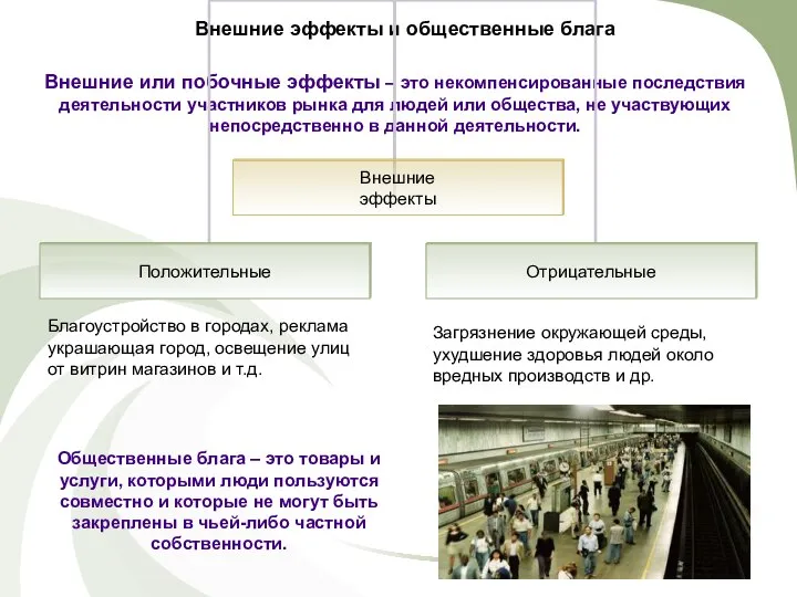 Внешние эффекты и общественные блага Внешние или побочные эффекты – это