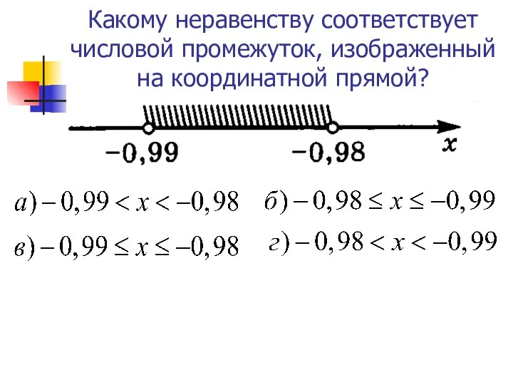 Какому неравенству соответствует числовой промежуток, изображенный на координатной прямой?