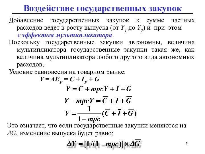 Добавление государственных закупок к сумме частных расходов ведет в росту выпуска