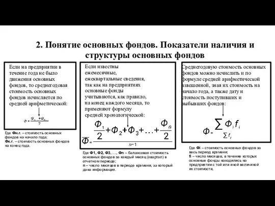 2. Понятие основных фондов. Показатели наличия и структуры основных фондов Если