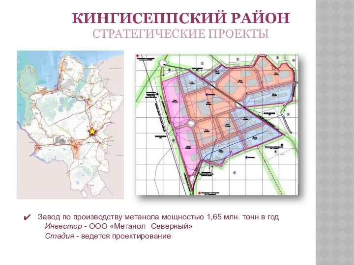 КИНГИСЕППСКИЙ РАЙОН СТРАТЕГИЧЕСКИЕ ПРОЕКТЫ Завод по производству метанола мощностью 1,65 млн.