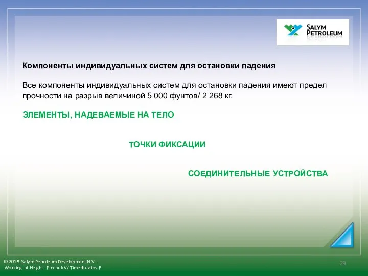 Компоненты индивидуальных систем для остановки падения Все компоненты индивидуальных систем для