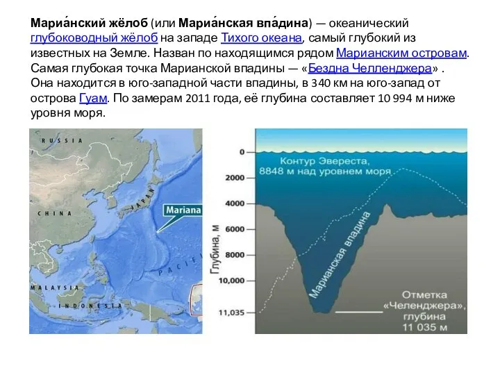 Мариа́нский жёлоб (или Мариа́нская впа́дина) — океанический глубоководный жёлоб на западе