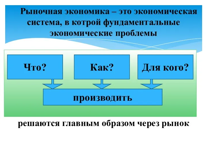 Рыночная экономика – это экономическая система, в котрой фундаментальные экономические проблемы