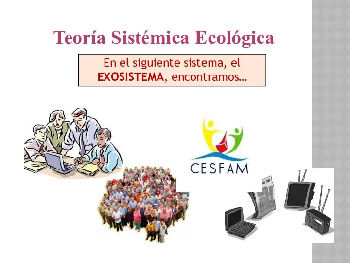 En el siguiente sistema, el EXOSISTEMA, encontramos… Teoría Sistémica Ecológica