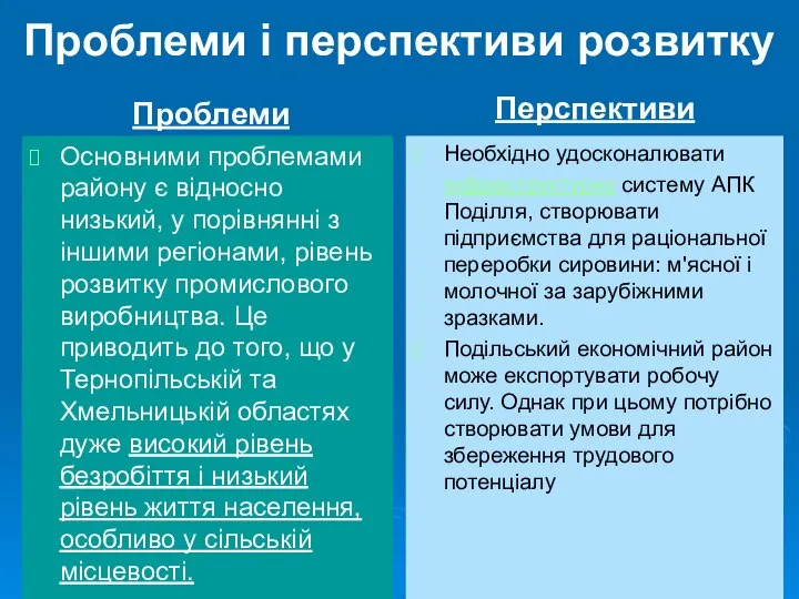 Проблеми і перспективи розвитку Проблеми Основними проблемами району є відносно низький,