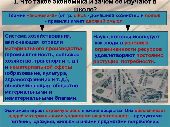 1. Что такое экономика и зачем ее изучают в школе? Термин