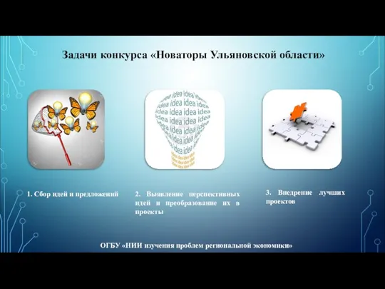 Задачи конкурса «Новаторы Ульяновской области» 1. Сбор идей и предложений 2.