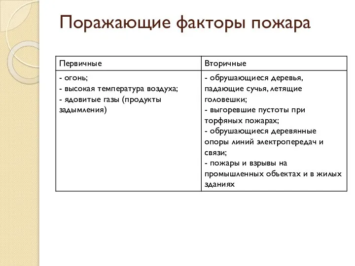 Поражающие факторы пожара