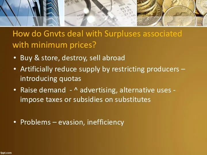 How do Gnvts deal with Surpluses associated with minimum prices? Buy