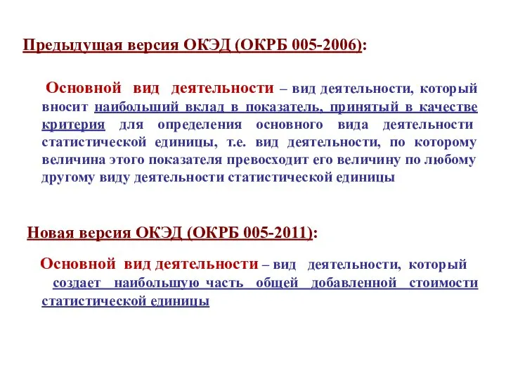 Предыдущая версия ОКЭД (ОКРБ 005-2006): Основной вид деятельности – вид деятельности,