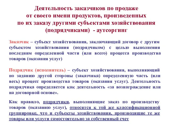 Деятельность заказчиков по продаже от своего имени продуктов, произведенных по их