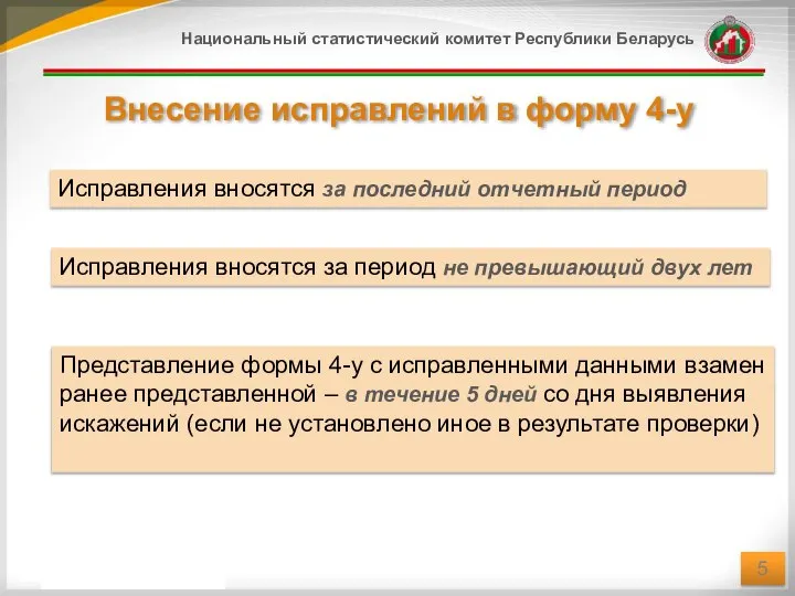 Внесение исправлений в форму 4-у Исправления вносятся за период не превышающий