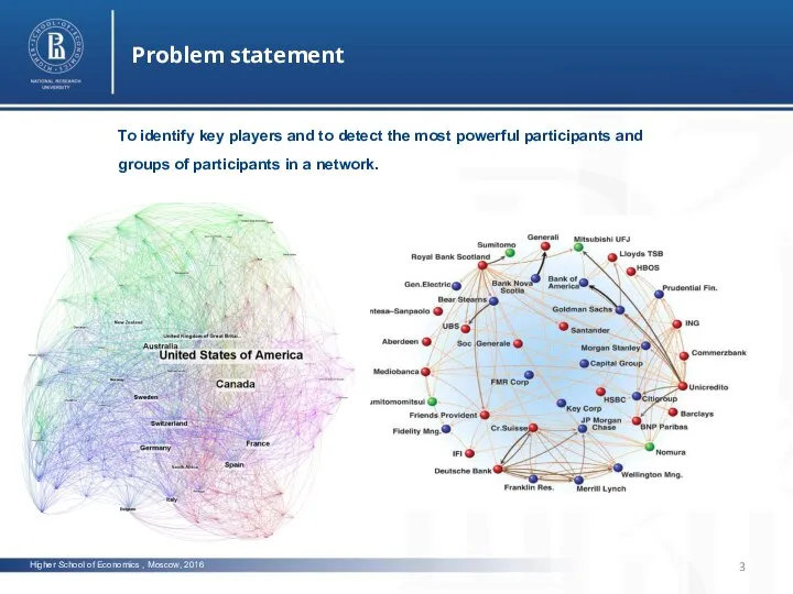 Higher School of Economics , Moscow, 2016 Problem statement To identify