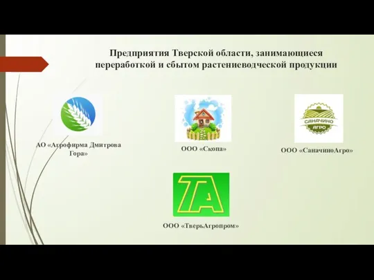 Предприятия Тверской области, занимающиеся переработкой и сбытом растениеводческой продукции ООО «СаначиноАгро»