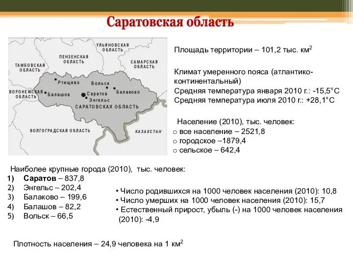 Саратовская область Площадь территории – 101,2 тыс. км2 Климат умеренного пояса