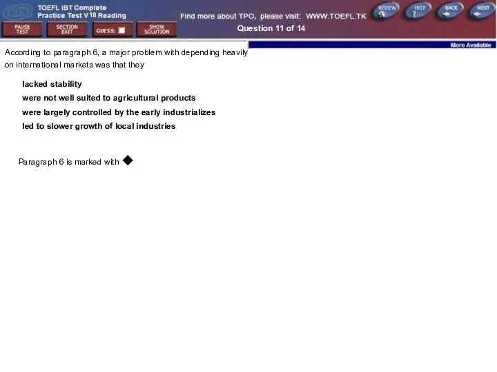 Question 11 of 14 Paragraph 6 is marked with ◆ According