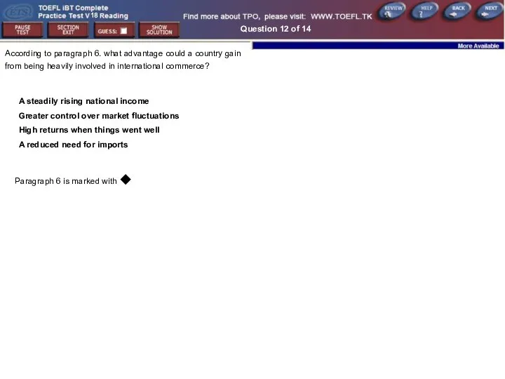 Question 12 of 14 Paragraph 6 is marked with ◆ According
