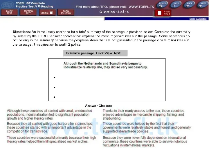 Question 14 of 14 Directions: An introductory sentence for a brief