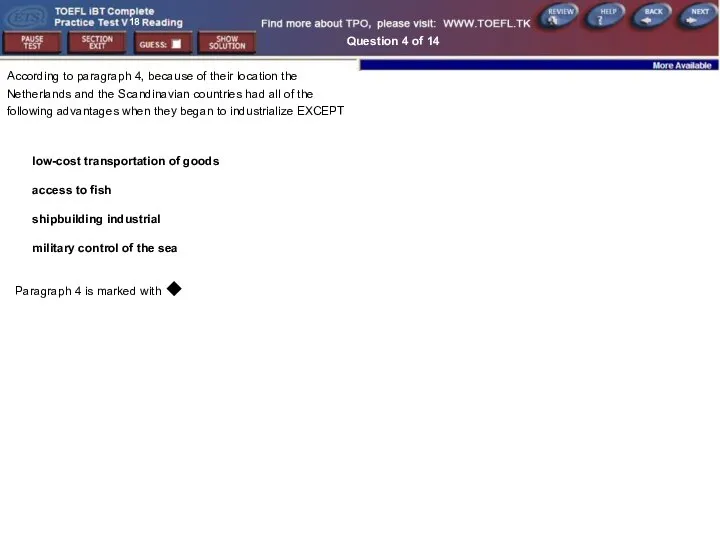 Question 4 of 14 Paragraph 4 is marked with ◆ According