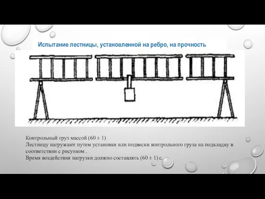 Испытание лестницы, установленной на ребро, на прочность Контрольный груз массой (60