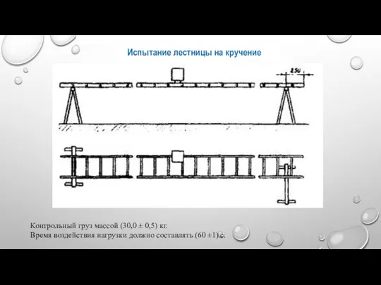 Испытание лестницы на кручение Контрольный груз массой (30,0 ± 0,5) кг.