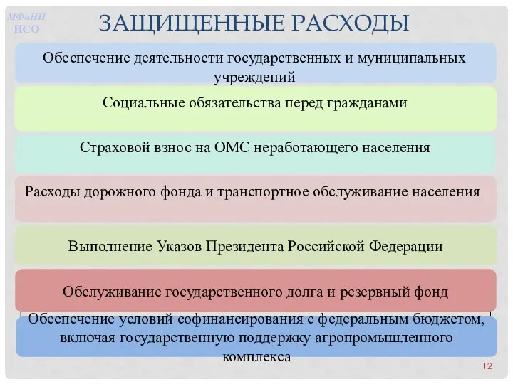 ЗАЩИЩЕННЫЕ РАСХОДЫ Обеспечение условий софинансирования с федеральным бюджетом, включая государственную поддержку агропромышленного комплекса МФиНП НСО