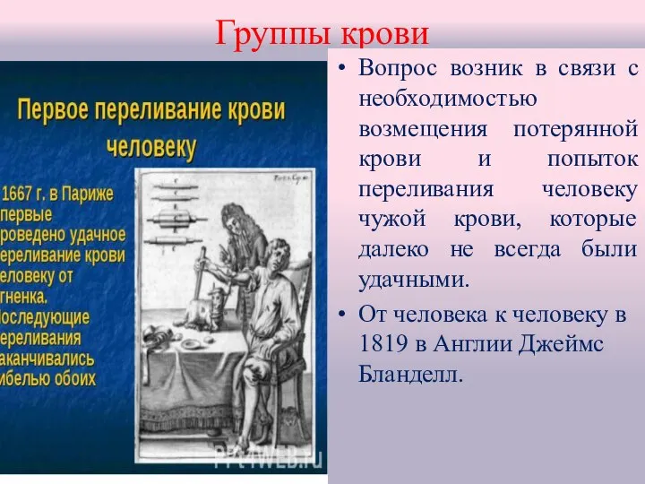 Группы крови Вопрос возник в связи с необходимостью возмещения потерянной крови