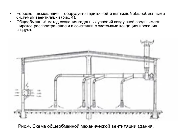 Нередко помещение оборудуется приточной и вытяжной общеобменными системами вентиляции (рис. 4).