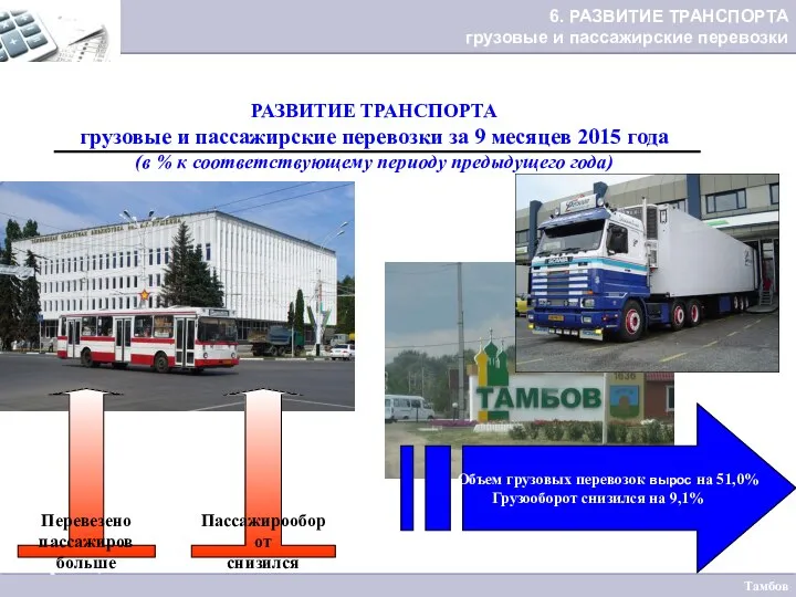 РАЗВИТИЕ ТРАНСПОРТА грузовые и пассажирские перевозки за 9 месяцев 2015 года
